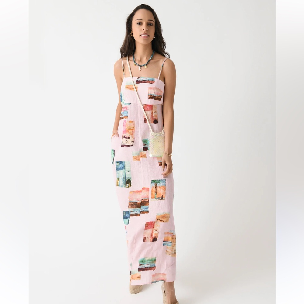 Pink Printed Maxi Dress with Spaghetti Straps